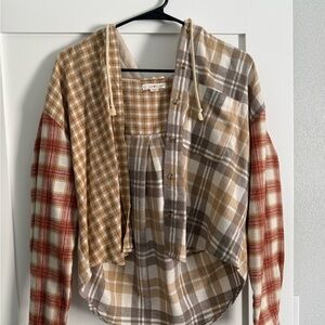 Plaid Button-Up Shirt with Mixed Patterns